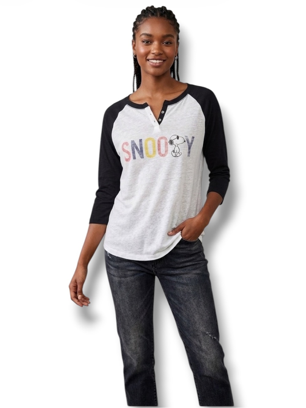 Peanuts Top Snoopy Dog Raglan Burnout Sheer Tee T Shirt Vacay Spring Break M 🍭